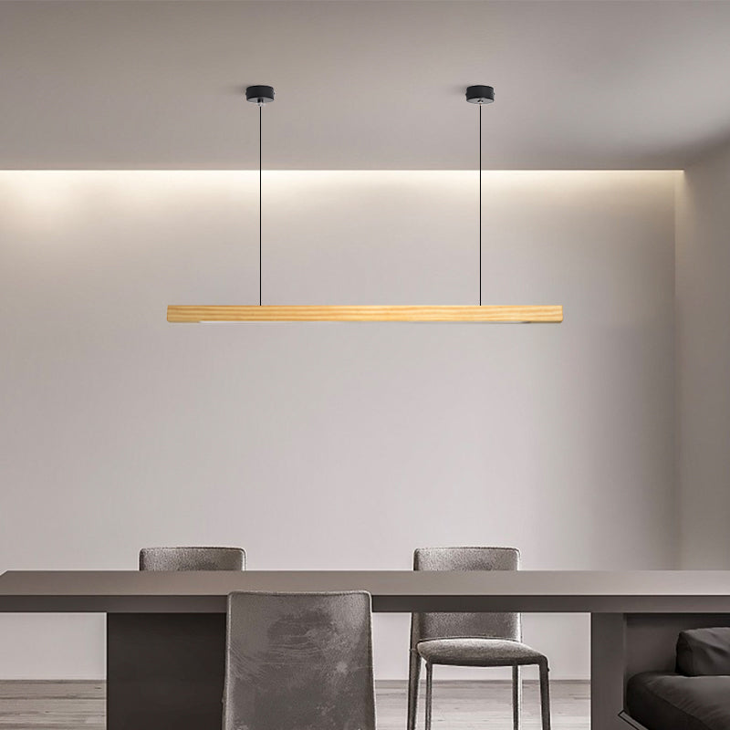 Scandinavian Wood Beam Pendant – Minimalist Dining Light in Walnut or Pine-13