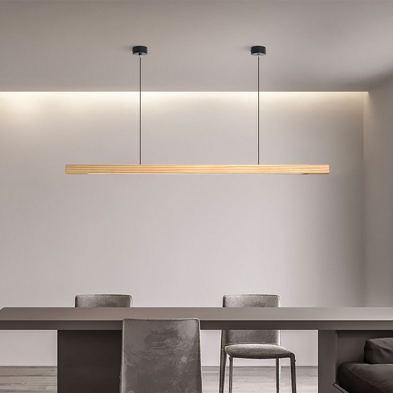 Scandinavian Wood Beam Pendant – Minimalist Dining Light in Walnut or Pine-15