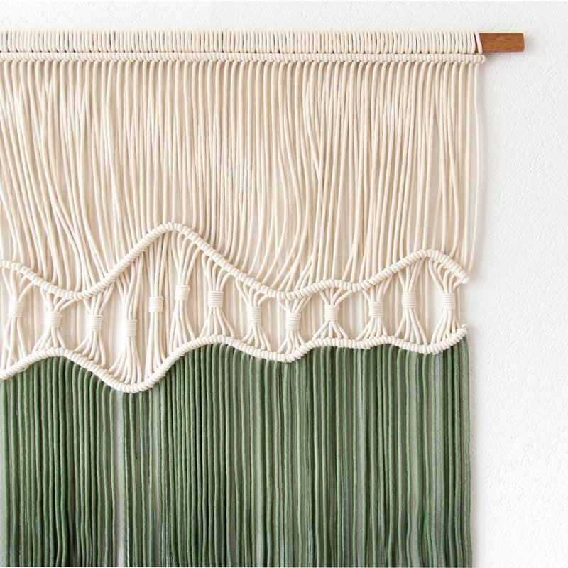 Handmade Gradient Cotton Wall Tapestry – Green Dip-Dyed Macramé Art