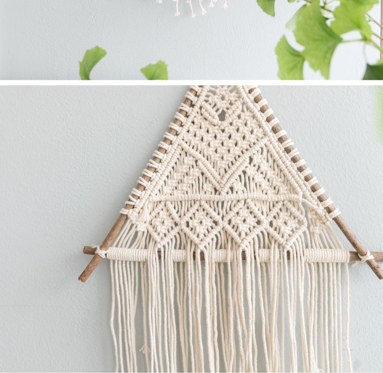 Macramé Wall Hanging – Handmade Cotton & Natural Wood Wall Decor