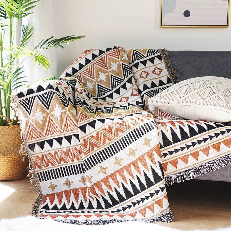 Geometric Double-Sided Knitted Sofa Blanket – Modern Graphic Throw