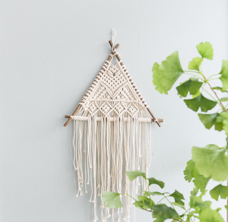Macramé Wall Hanging – Handmade Cotton & Natural Wood Wall Decor