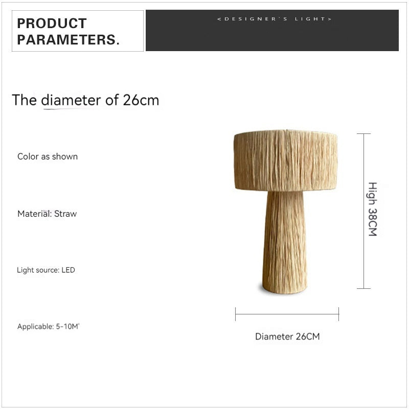 Japandi Woven Straw Table Lamp – Sculptural & Natural