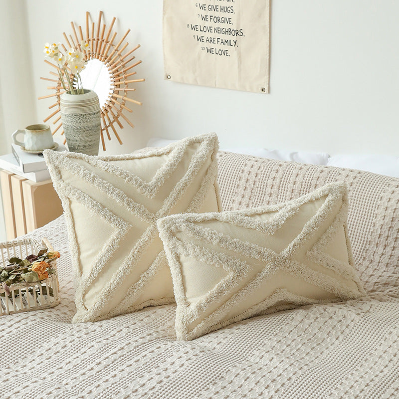 Coussin Texturé Tufté – Géométrie Douce d’Inspiration Marocaine
