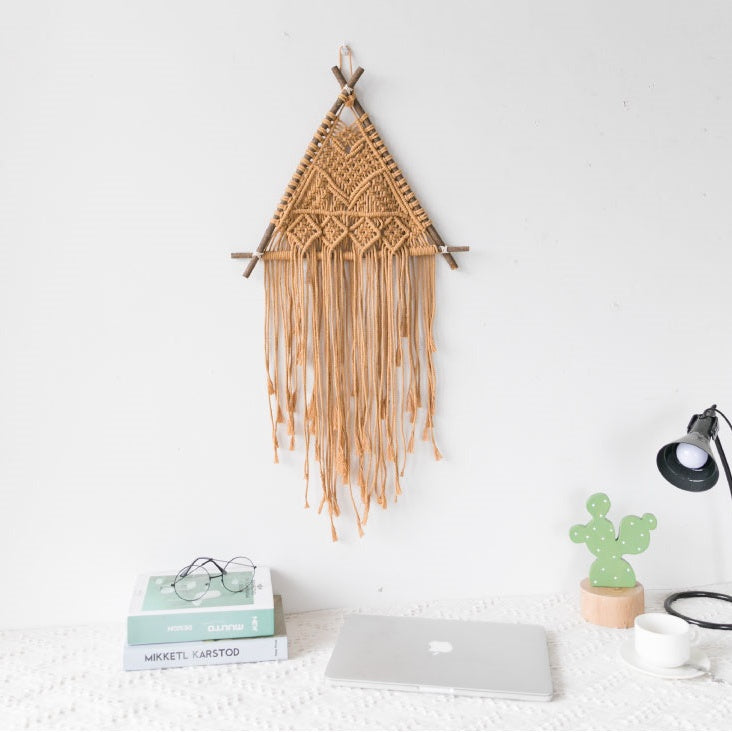 Macramé Wall Hanging – Handmade Cotton & Natural Wood Wall Decor