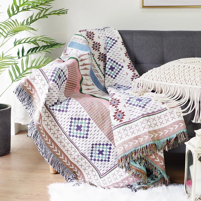 Geometric Double-Sided Knitted Sofa Blanket – Modern Graphic Throw