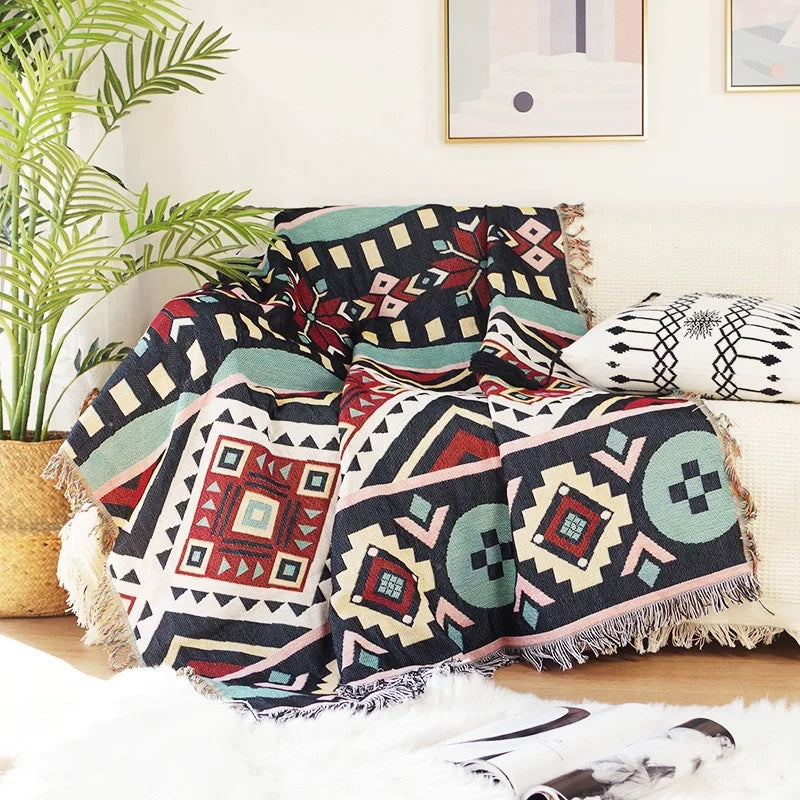 Geometric Double-Sided Knitted Sofa Blanket – Modern Graphic Throw