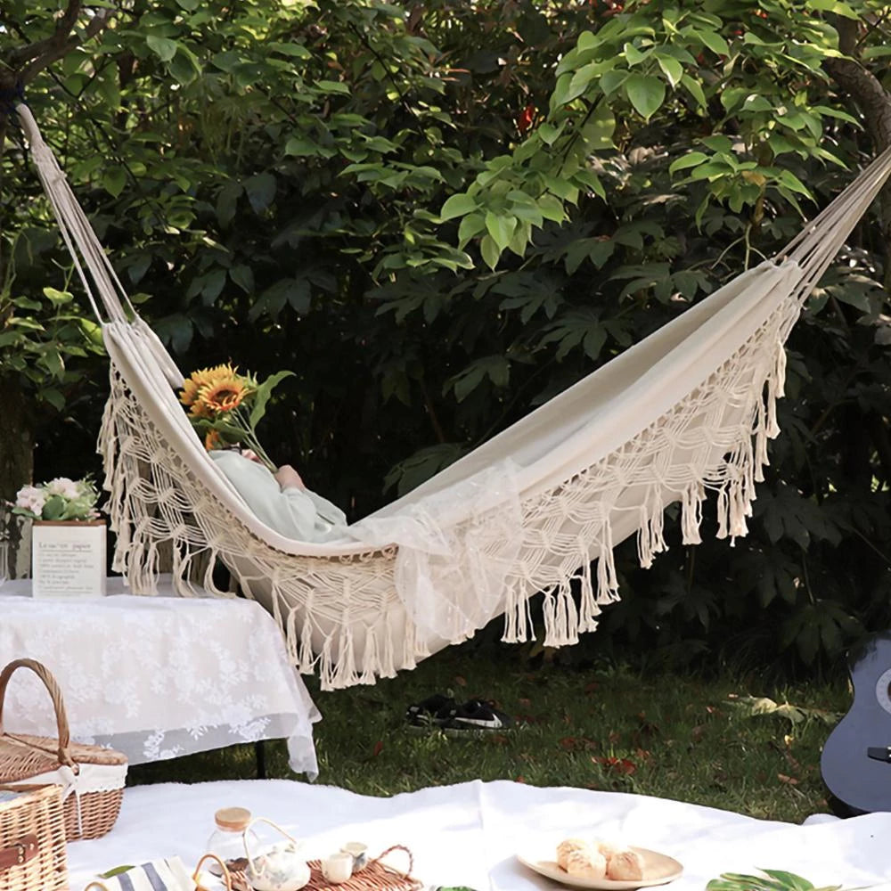 Large Boho Macrame Hammock – Elevated Relaxation