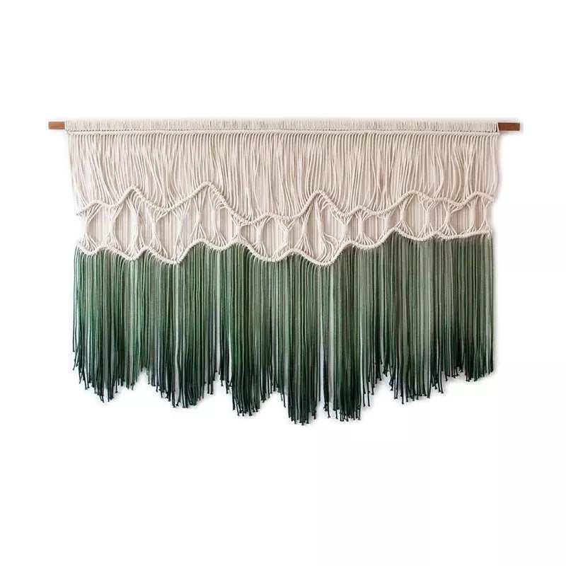 Handmade Gradient Cotton Wall Tapestry – Green Dip-Dyed Macramé Art