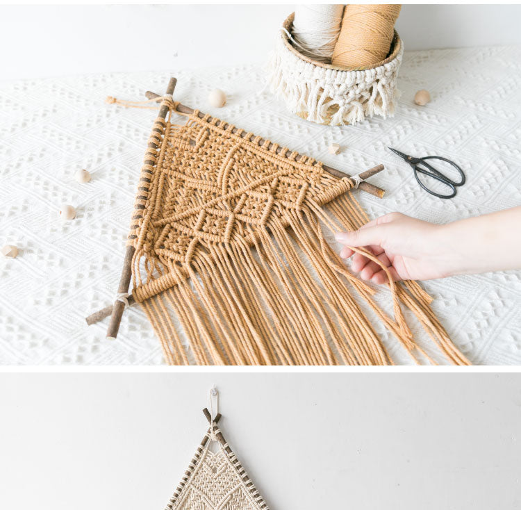 Macramé Wall Hanging – Handmade Cotton & Natural Wood Wall Decor