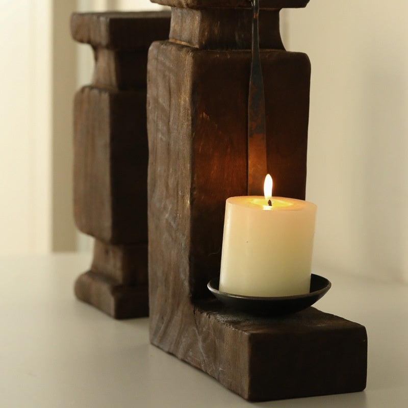 Handmade Wooden Candlestick – Vintage Sculptural Accent