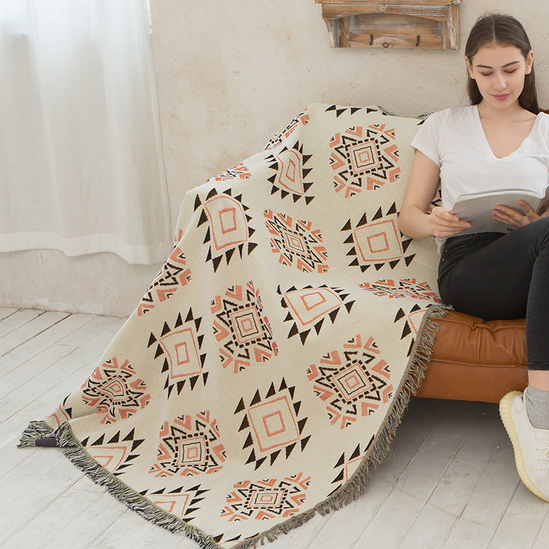 Geometric Double-Sided Knitted Sofa Blanket – Modern Graphic Throw