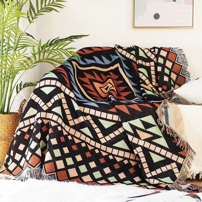 Geometric Double-Sided Knitted Sofa Blanket – Modern Graphic Throw