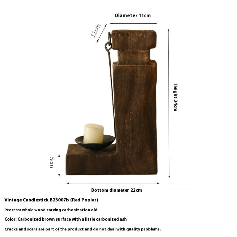 Handmade Wooden Candlestick – Vintage Sculptural Accent