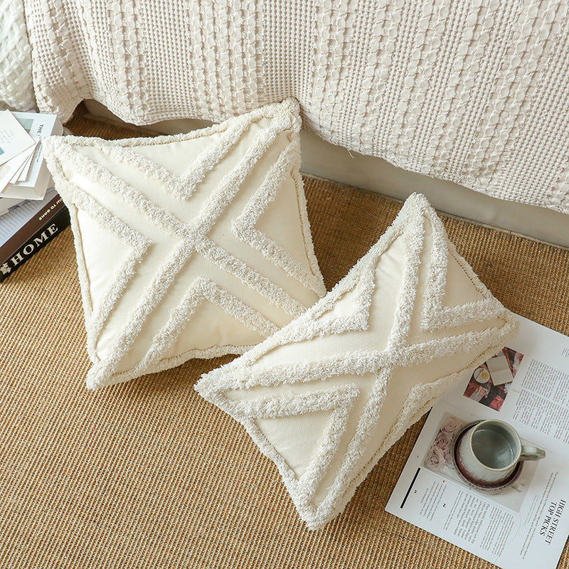 Coussin Texturé Tufté – Géométrie Douce d’Inspiration Marocaine