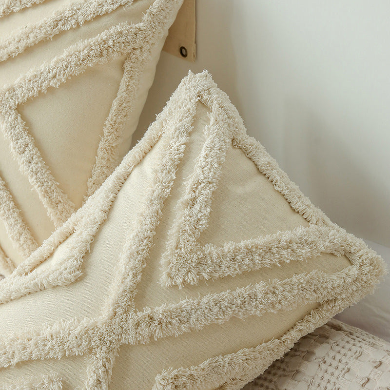 Coussin Texturé Tufté – Géométrie Douce d’Inspiration Marocaine