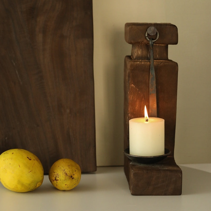 Handmade Wooden Candlestick – Vintage Sculptural Accent