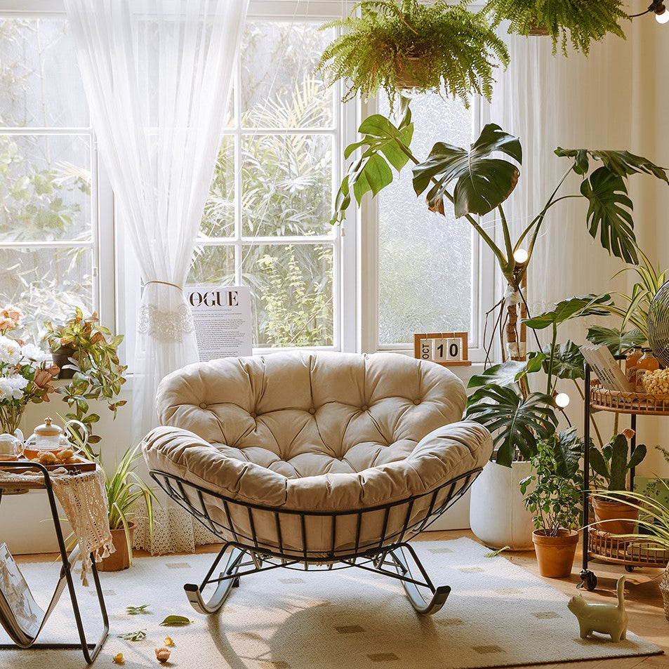 Suede Leather Reclining Lazy Rocking Chair-0